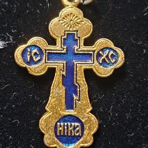 Gold and Blue Cross Pendant